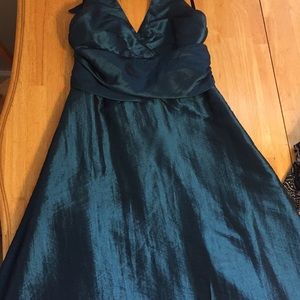 Turquoise iridescent halter formal dress